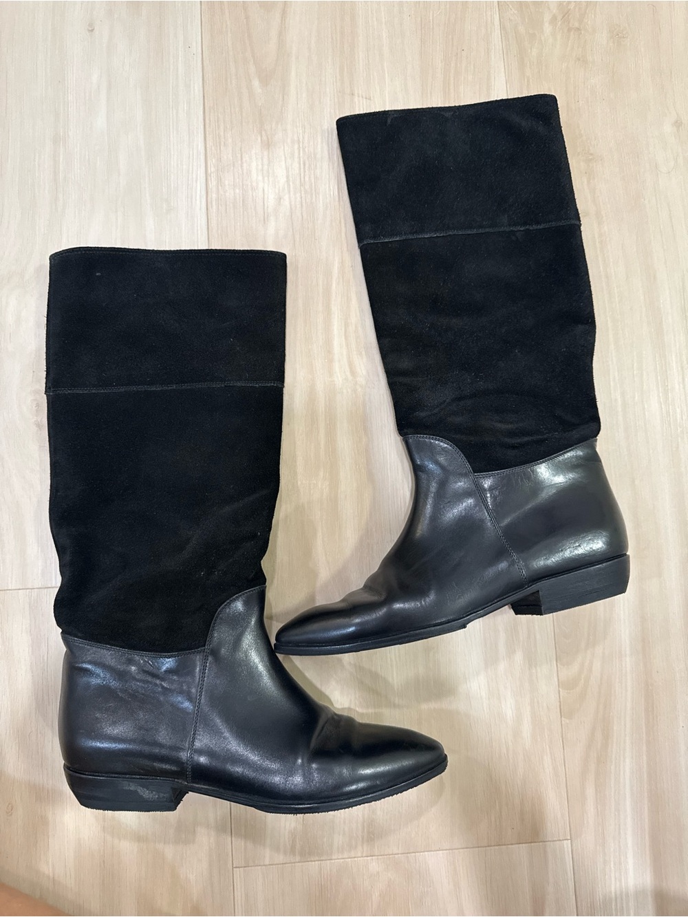 Vintage Saks Fifth Avenue Italian Black Leather Suede  Boots Size 7 AA Narrow